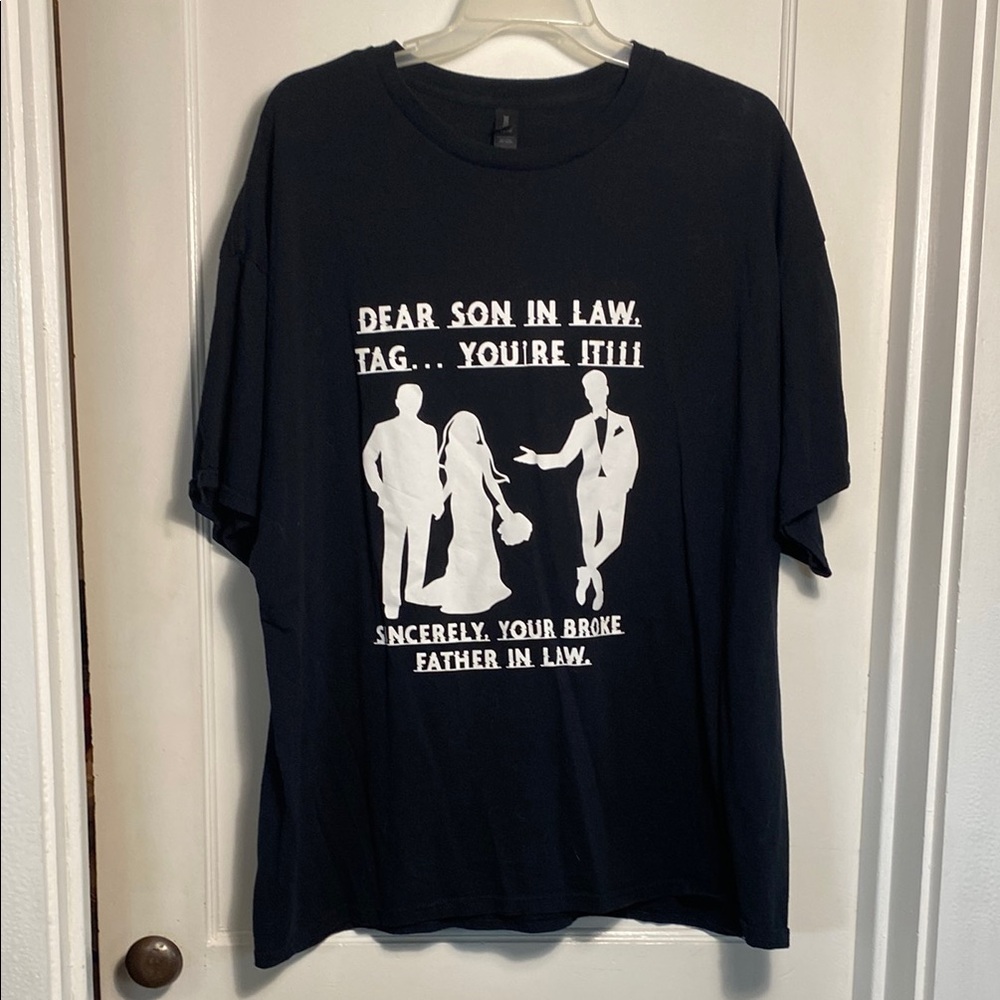 Black Graphic T-Shirt Father of the Bride Size 3X “Tag You’re It”